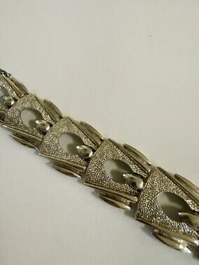 Vintage MONET Silver tone Textured Double Chain Link Bracelet with Safety Chain